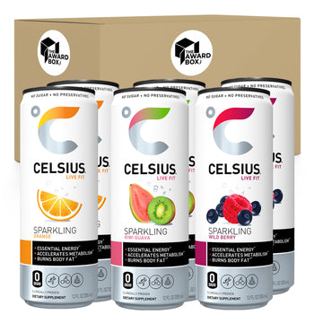 Celsis Sparkling Essential Energy Drink Assortment No Sugar or Preservatives 12 fl oz, Slim Cans Assorted Variety 6 Pack, Flavor