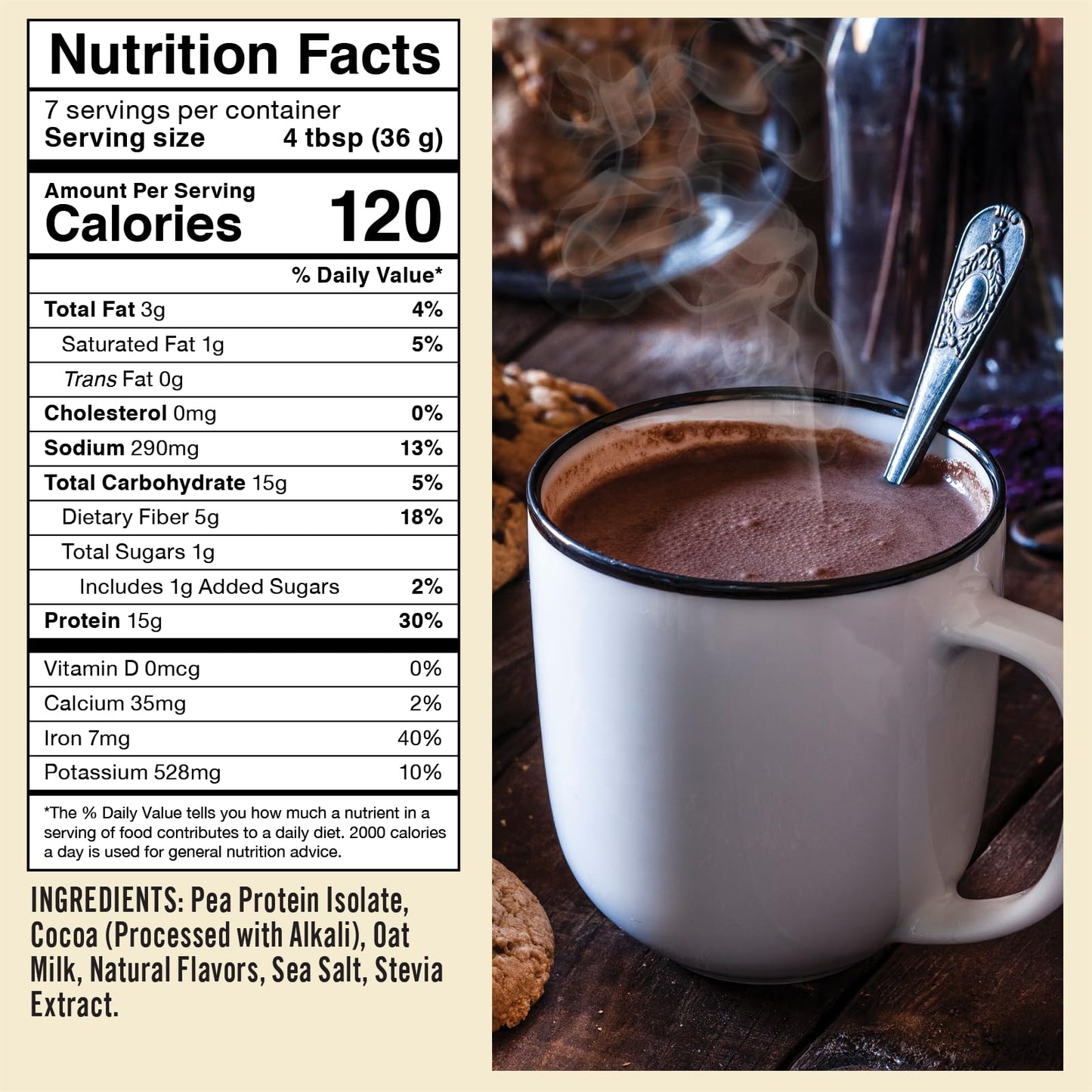 Castle Kitchen Protein Hot Chocolate (9 Oz) - 15 Grams Of Plant Protein Per Serving - Great Tasting Vegan Hot Cocoa Mix (1G Suga