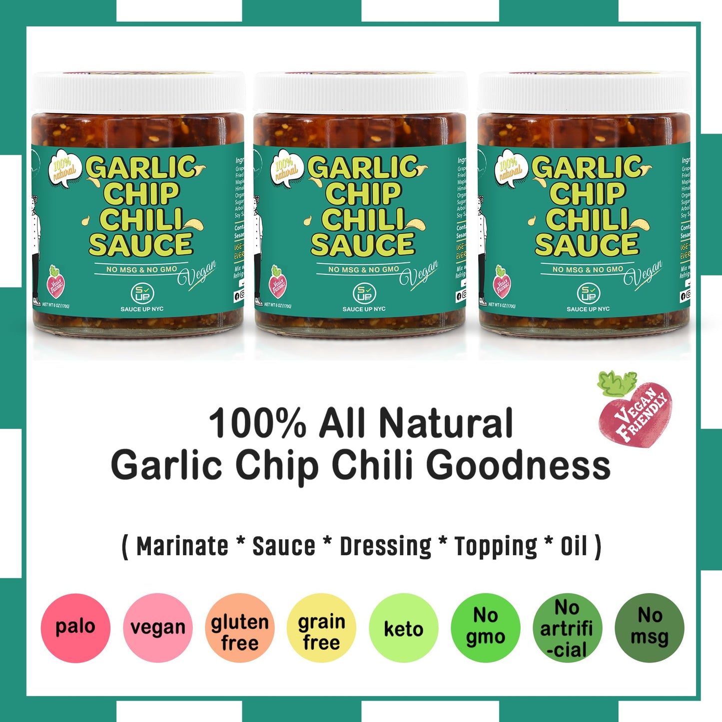 Sauce Up Vegan Garlic Chip Chili Sauce | 100% Natural, Gluten-Free, Keto, No Msg | Crunchy, Sweet, Savory, Mildly Hot | Fried Ga
