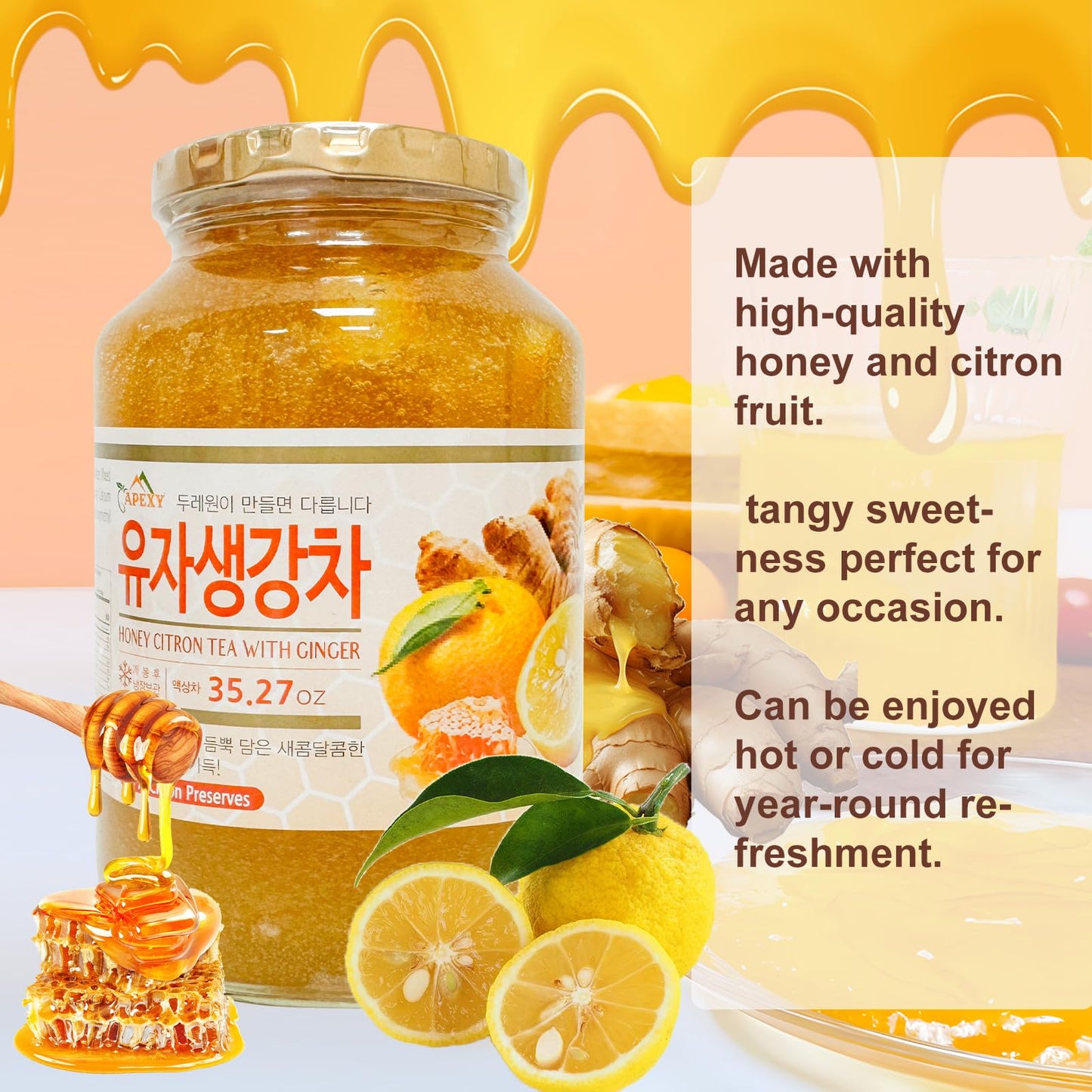 Apexy Authentic Korean Honey Citron Tea With Ginger, Citron Tea, Just Add Hot Water, Yuzu Marmalade, Yuzu For Salad, Citron Spre