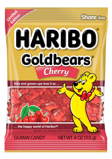 Haribo Gummi Candy | Goldbears Single Flavor Limited Edition | Cherry, 4 Oz. (Pack Of 12)