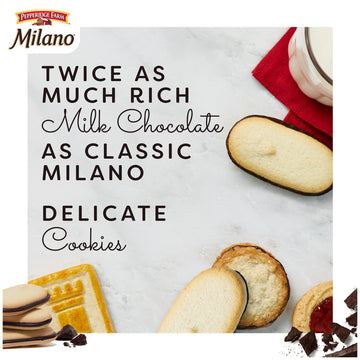 Pepperidge Farm Milano Double Milk Chocolate Cookies, 7.5 OZ Bag, Brown, 15 Cookies