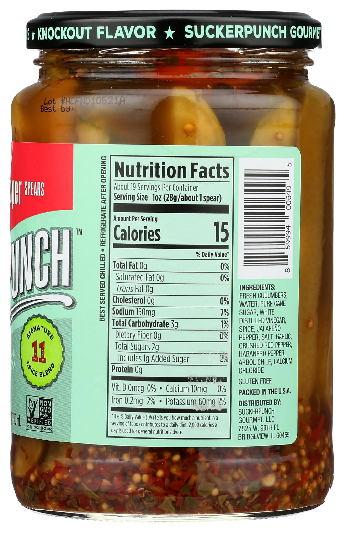 Suckerpunch Gourmet 3-Pepper Fire Pickle Spears 24 Ounce