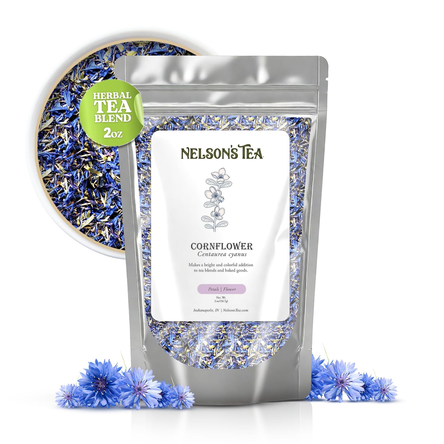 Nelsons Tea Cornflower Petals - Dried Blue Cornflower for Tea Blends & Bath Salts, 2 oz.