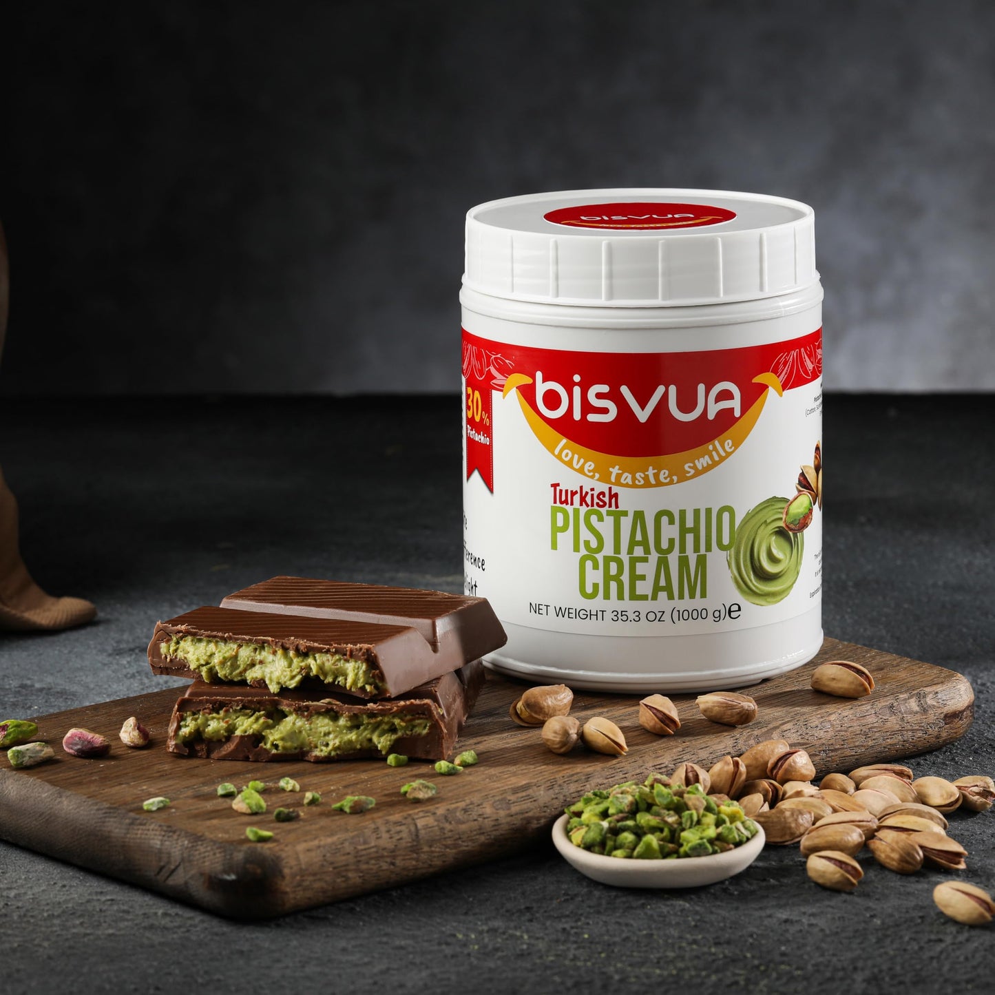 BISVUA enhanced Pistachio Cream (30%)  1 kg (2.2 lb.) - Pistachio Butter & Spread - Perfect for Viral Dubai Chocolate Bar Kit - Kataifi  Ice Cream  Versatile Butter for Desserts  Breakfast