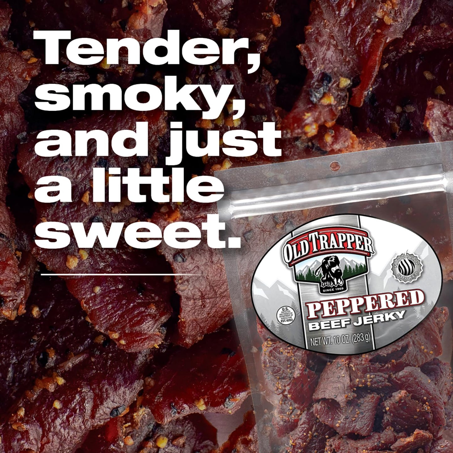 Old Trapper Beef Jerky, Peppered 10-Ounce Pack, Spicy Meat Snacks For Lunches Or Between Meals, 11 Grams Of Protein, Zero Grams Of Fat, And 70 Calories Per Ounce (Pack Of One)