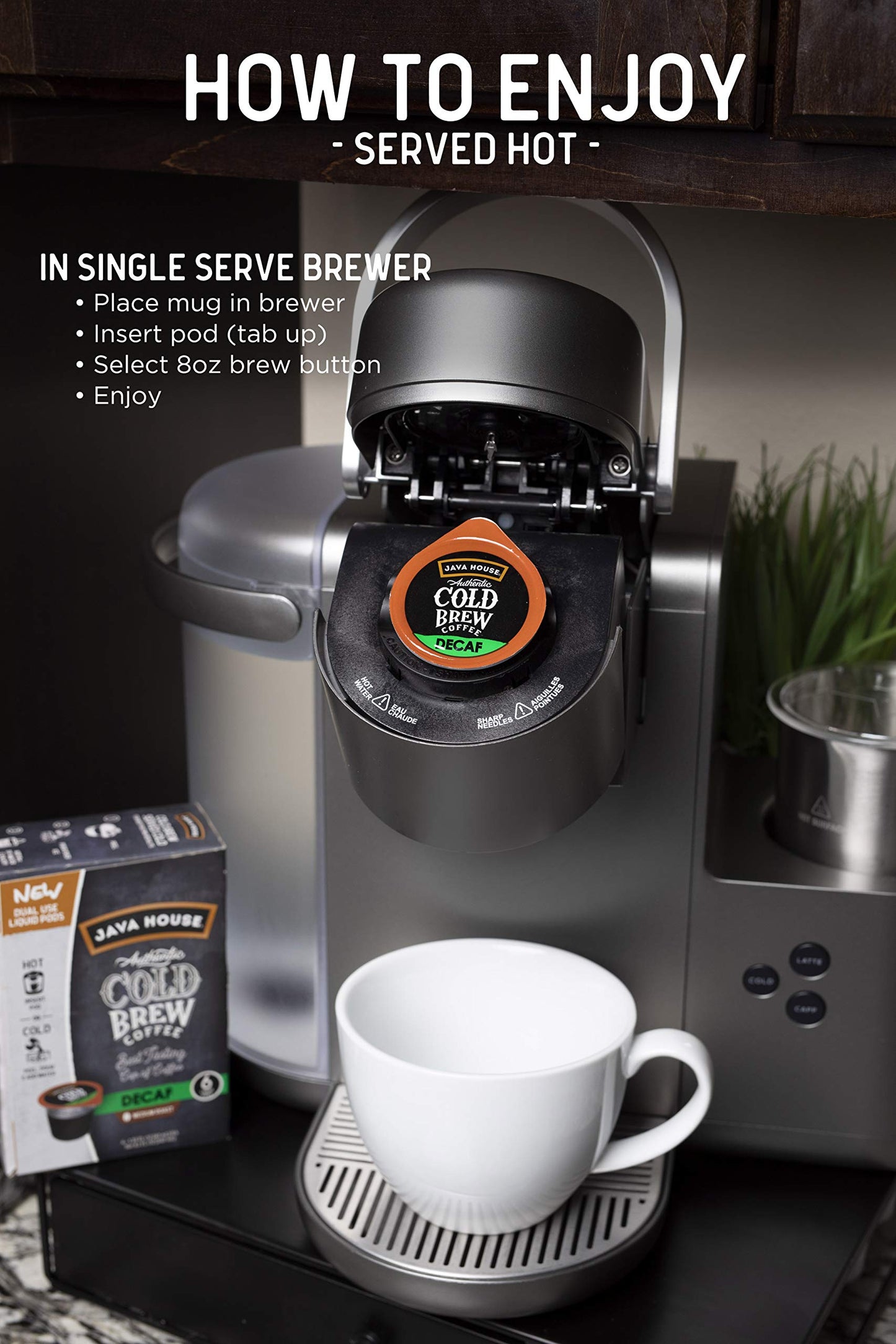 Java House Authentic Cold Brew Coffee, Decaf, K-Cup Coffee Pods, Medium Roast (6 Count)