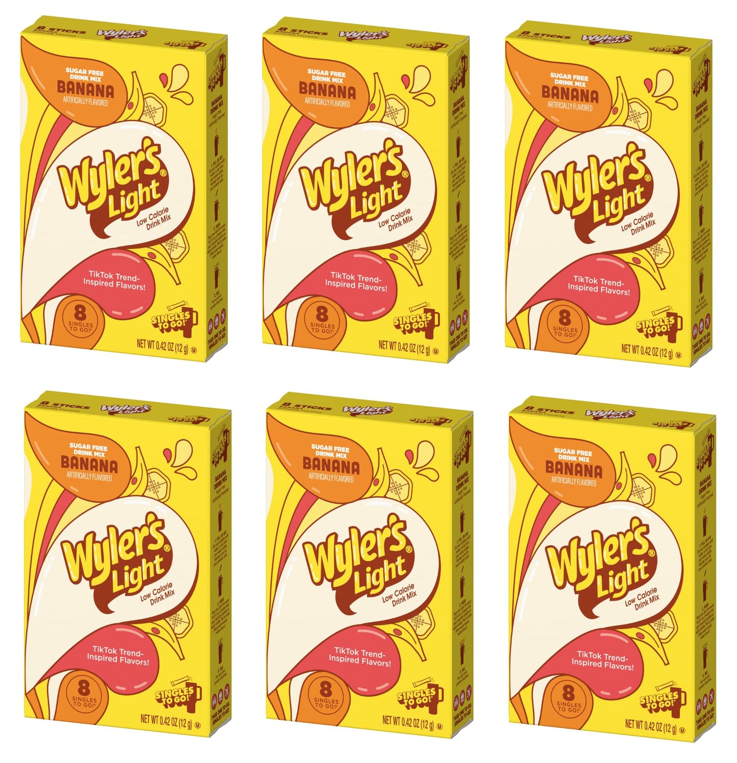 SINGLES TO GO! Wylers Light Banana Powdered Drink Mix - Sugar Free - 0.42 Ounce Pack of 6 - 48 Servings