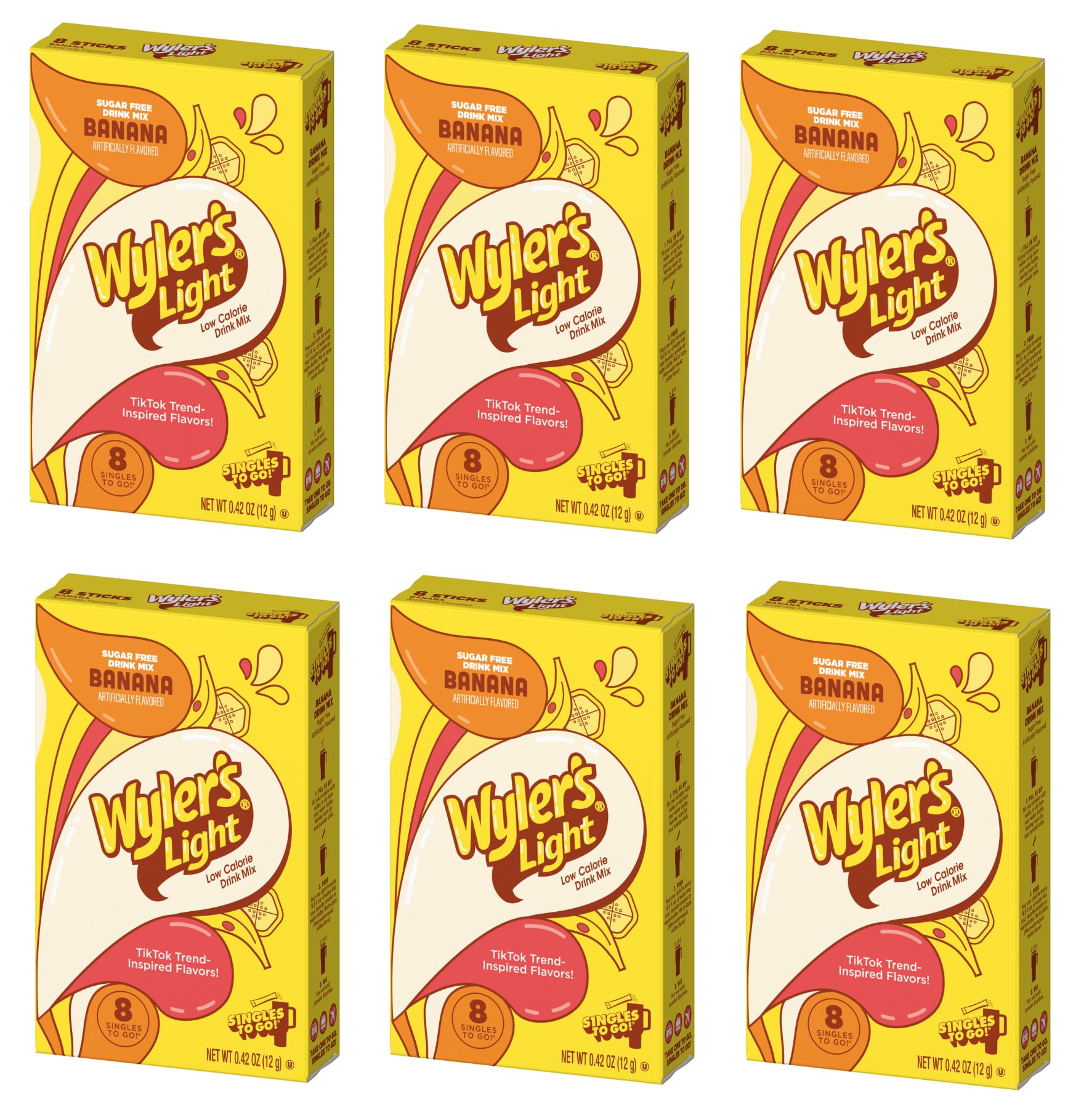 SINGLES TO GO! Wylers Light Banana Powdered Drink Mix - Sugar Free - 0.42 Ounce Pack of 6 - 48 Servings