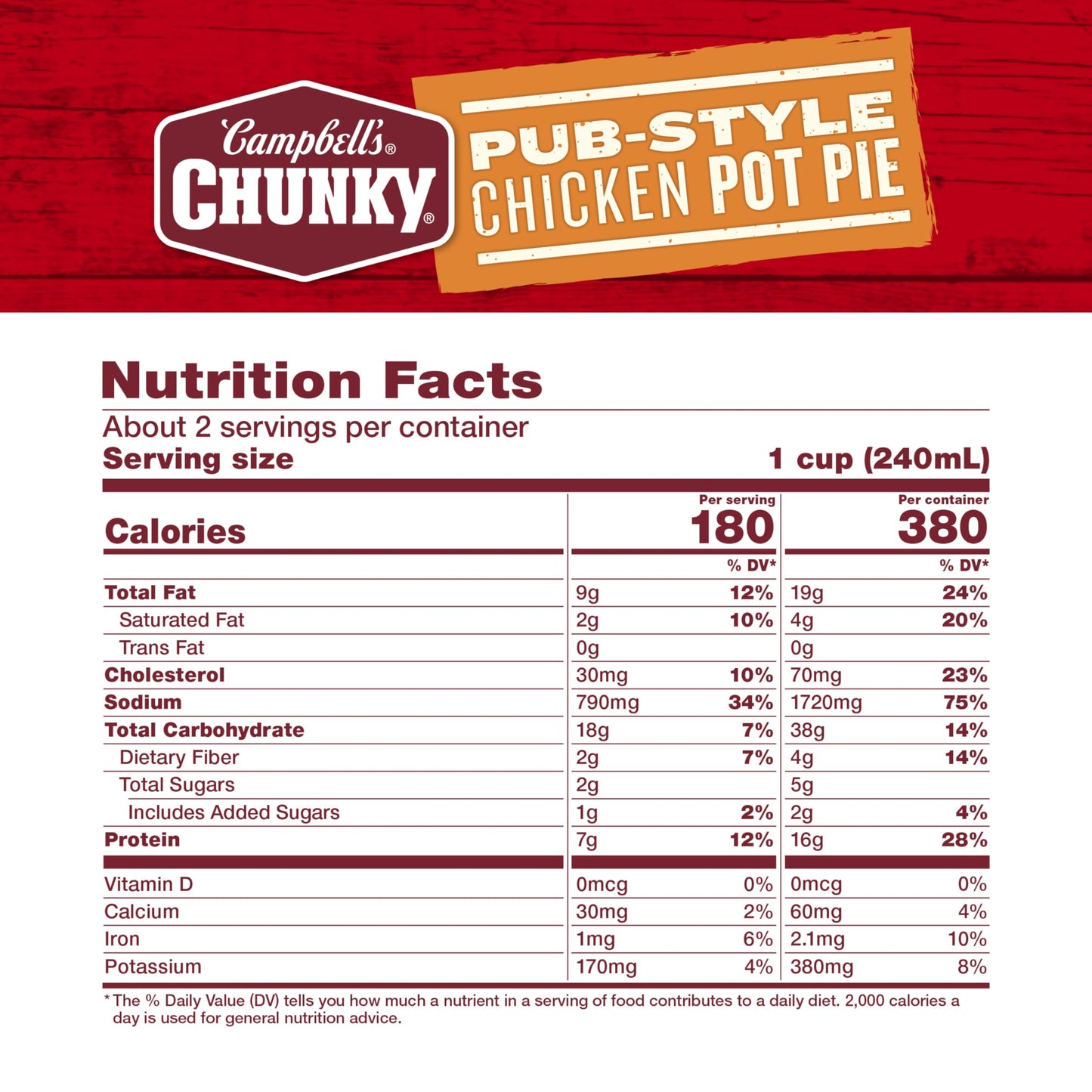 Campbells Chunky Soup, Pub-Style Chicken Pot Pie Soup, 18.8 oz Can (Pack of 12)
