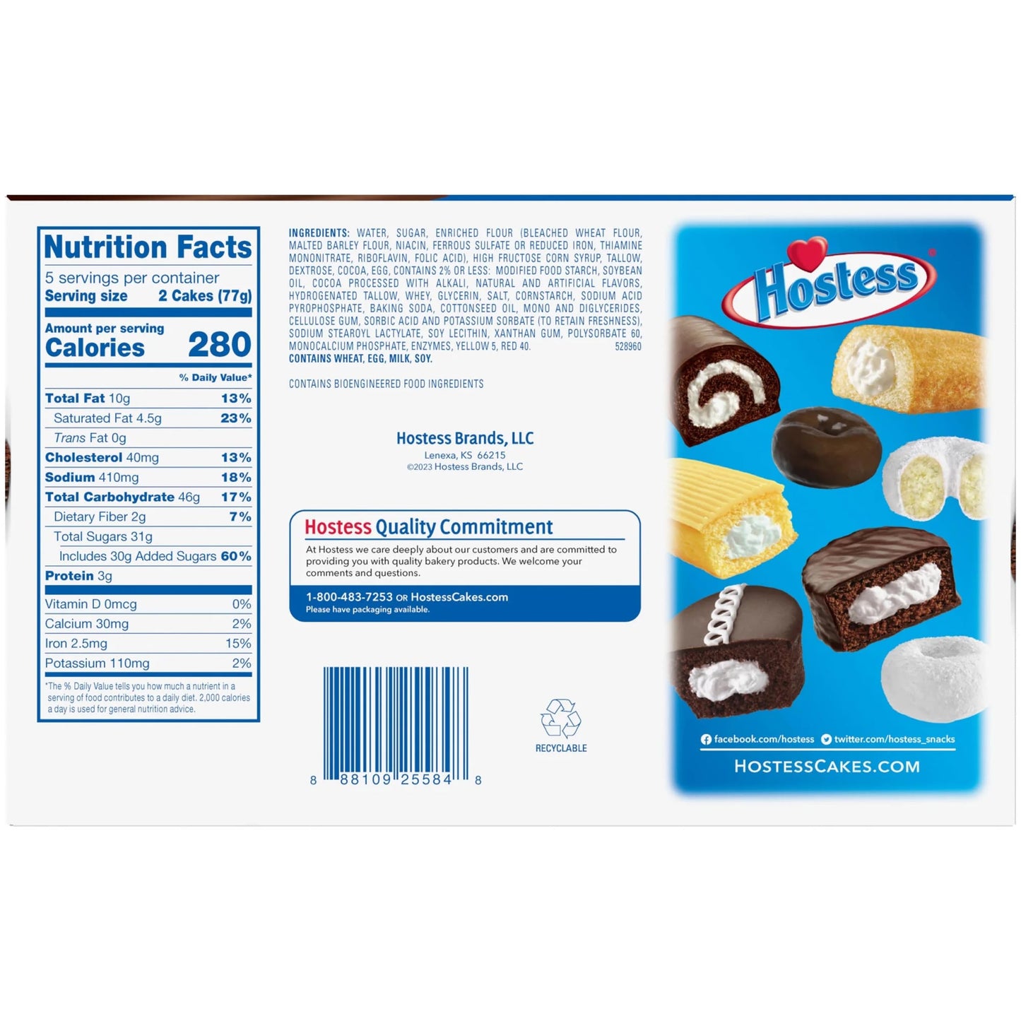 Hostess Chocolate Cake Twinkies, 10-Count Individually Wrapped Chocolate Sponge Cake Snack with Creamy Filling, Mini Cakes for O
