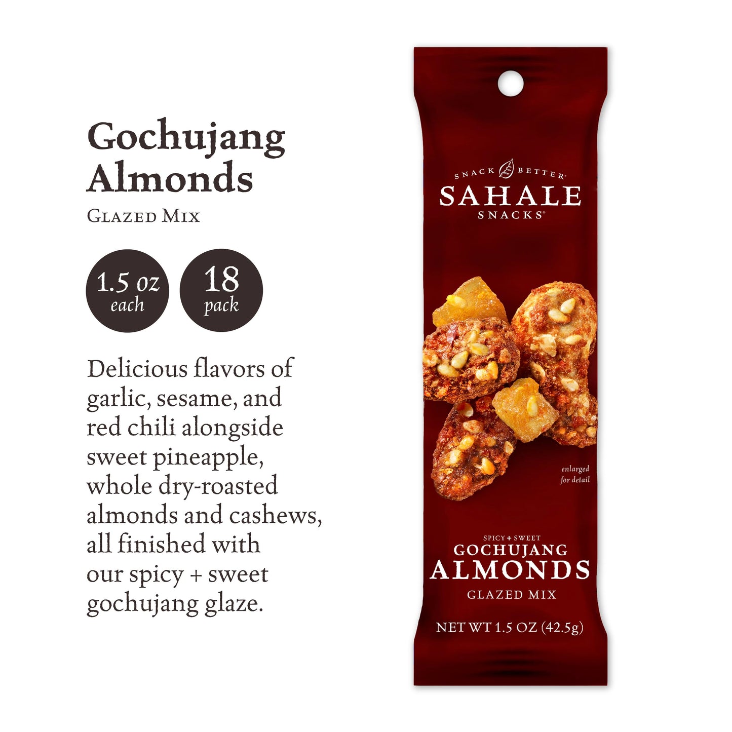 Sahale Snacks Gochujang Almonds Glazed Mix, Non-GMO, Gluten-Free, 1.5 oz Bags (18 Packs)