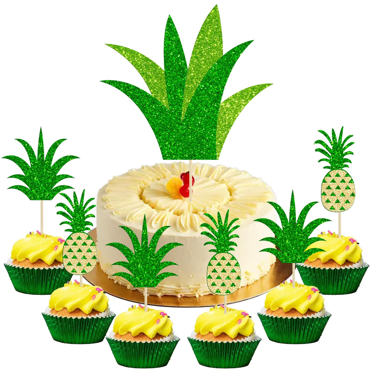 Gyufise 1Pcs Pineapple Cake Topper 20Pcs Pineapple Donut Cupacke Toppers Glitter Hawaiian Luau Aloha Summer Tropical Theme Baby