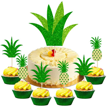 Gyufise 1Pcs Pineapple Cake Topper 20Pcs Pineapple Donut Cupacke Toppers Glitter Hawaiian Luau Aloha Summer Tropical Theme Baby