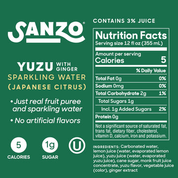 Sanzo Flavored Sparkling Water - Yuzu - 12 Fl Oz Cans - Sugar-Free, Non-GMO, Gluten-Free, Vegan - 12-Pack