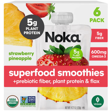 NOKA Superfood Fruit Smoothie Pouches, Strawberry Pineapple, Vegan, Gluten Free, 4.22 oz, Pack of 6