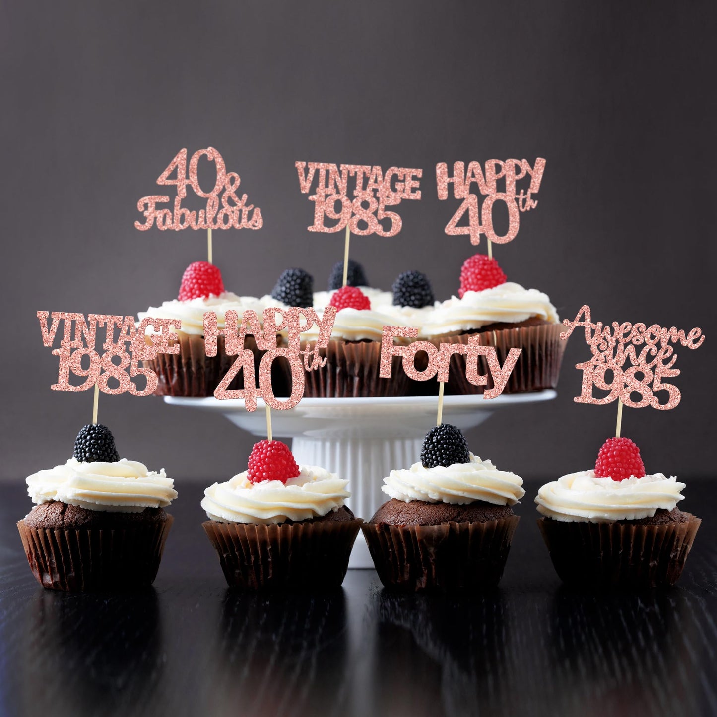 Gyufise 30Pcs Rose Gold 40Th Birthday Cupcake Toppers Glitter Cheers To 40 Fabulous Forty Vintage 1983 Cupcake Picks 40Th Birthd