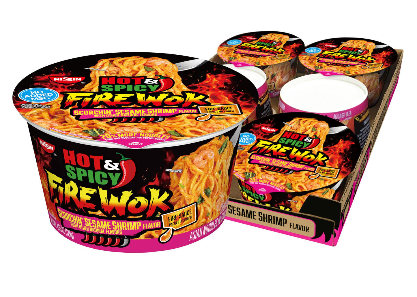 Nissin Hot & Spicy Fire Wok, Scorchin  Sesame Shrimp, 4.55 Ounce (Pack of 6)