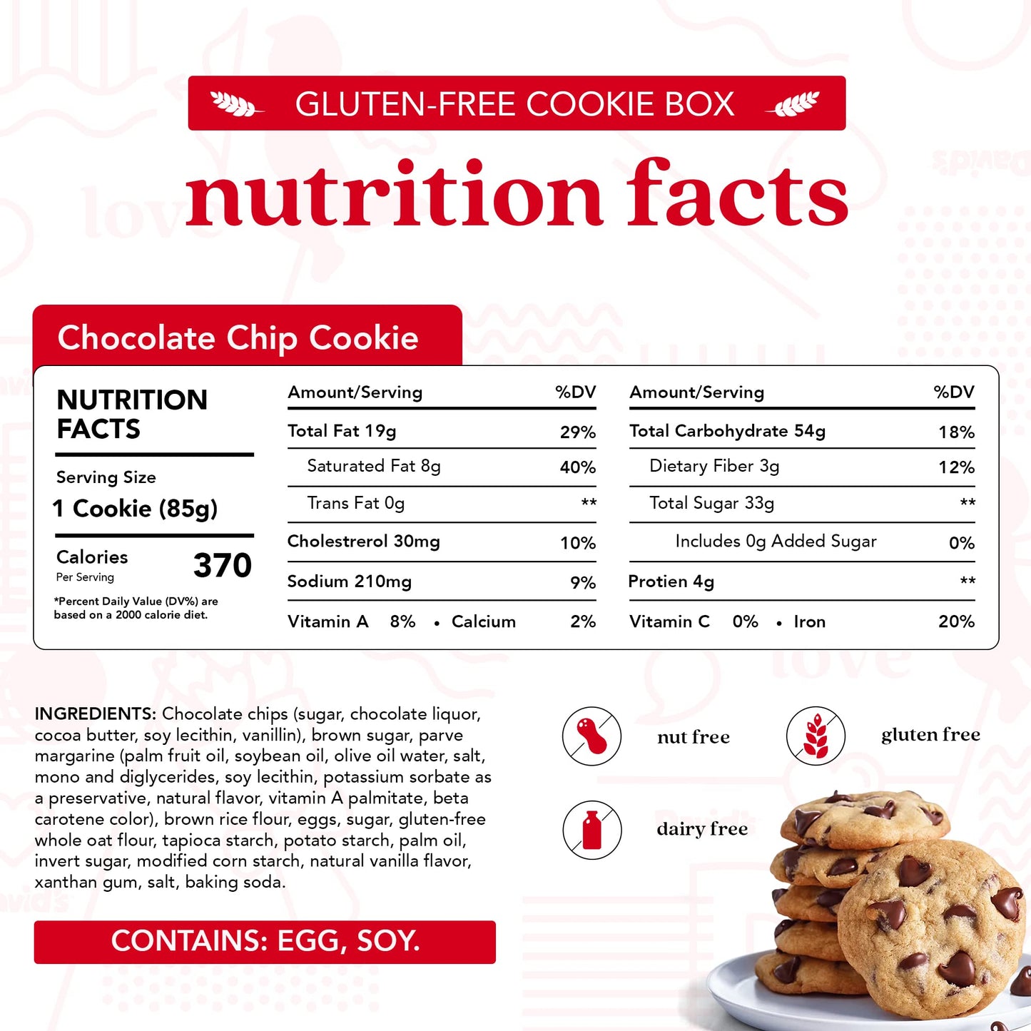 Davids Cookies Gluten-Free Chocolate Chip Cookies 9-pack - Gourmet Cookies with No Added Preservatives - Fresh Bakery Dessert -