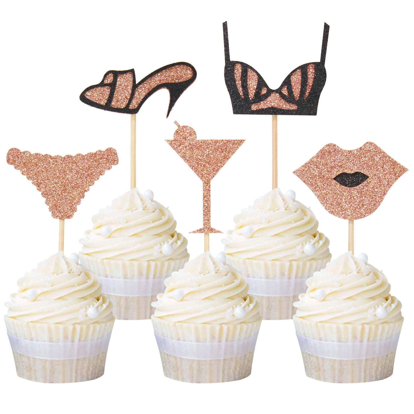 Ercadio Cupcake Toppers 20 Pack Rose Gold Glitter Paper Food Picks for Bachelorette Birthday Party Supplies