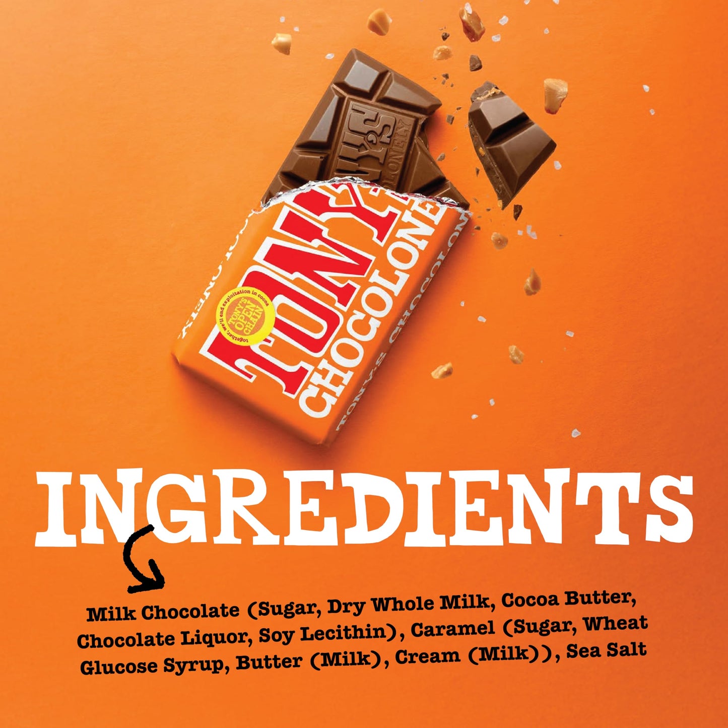 Tonys Chocolonely Belgian Milk Chocolate Candy Bar With Caramel & Sea Salt for Snacks, Chocolate Bar for Party Favors, Gifts, or
