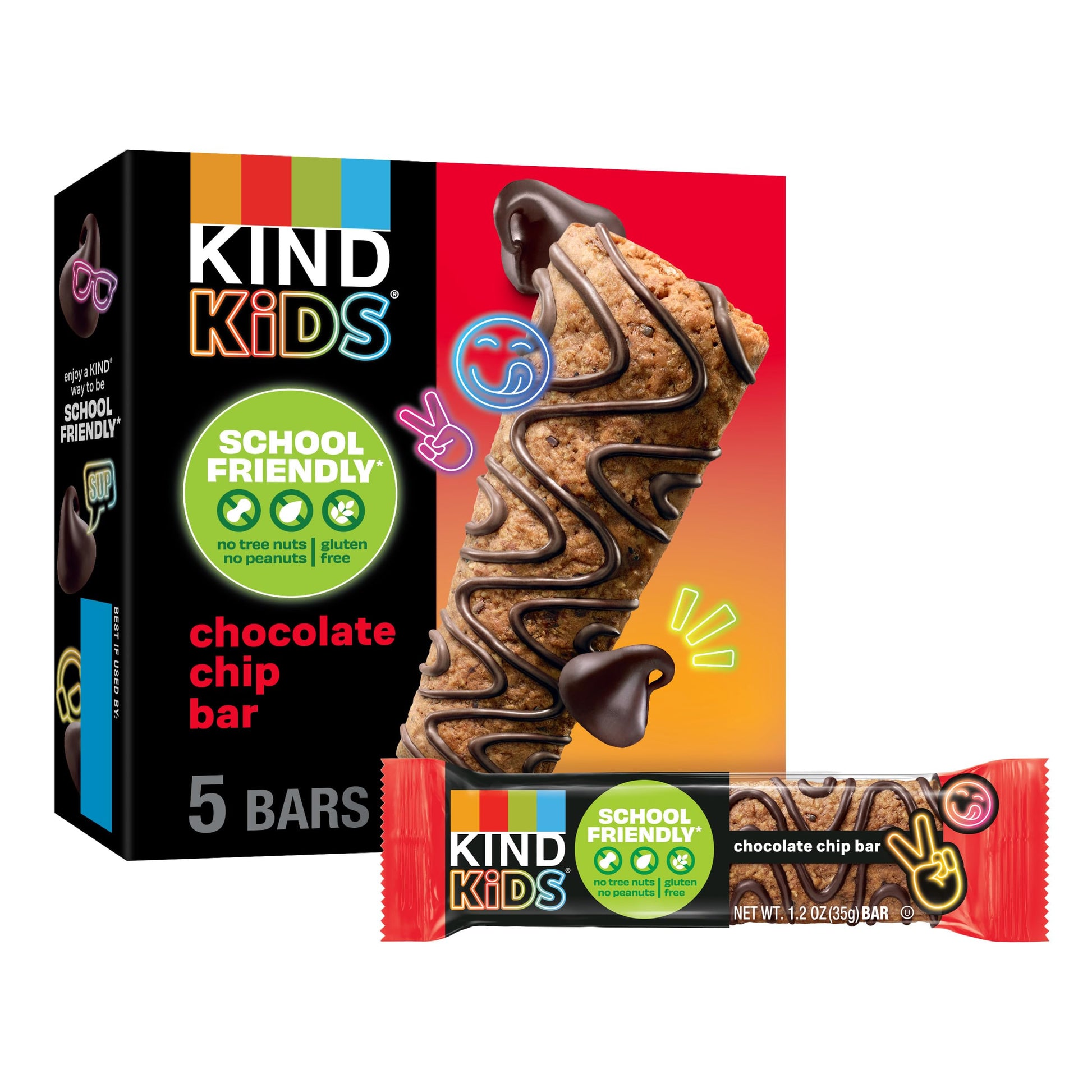 KIND Kids Chocolate Chip Snack Bars, Gluten Free, 5g Protein, 5 Count