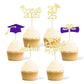36 Pcs Class of 2025 Graduation Cupcake Toppers, Gold & Purple Glitter Double-Sided Grad Cap Cake Picks for Party Supplies, 2025