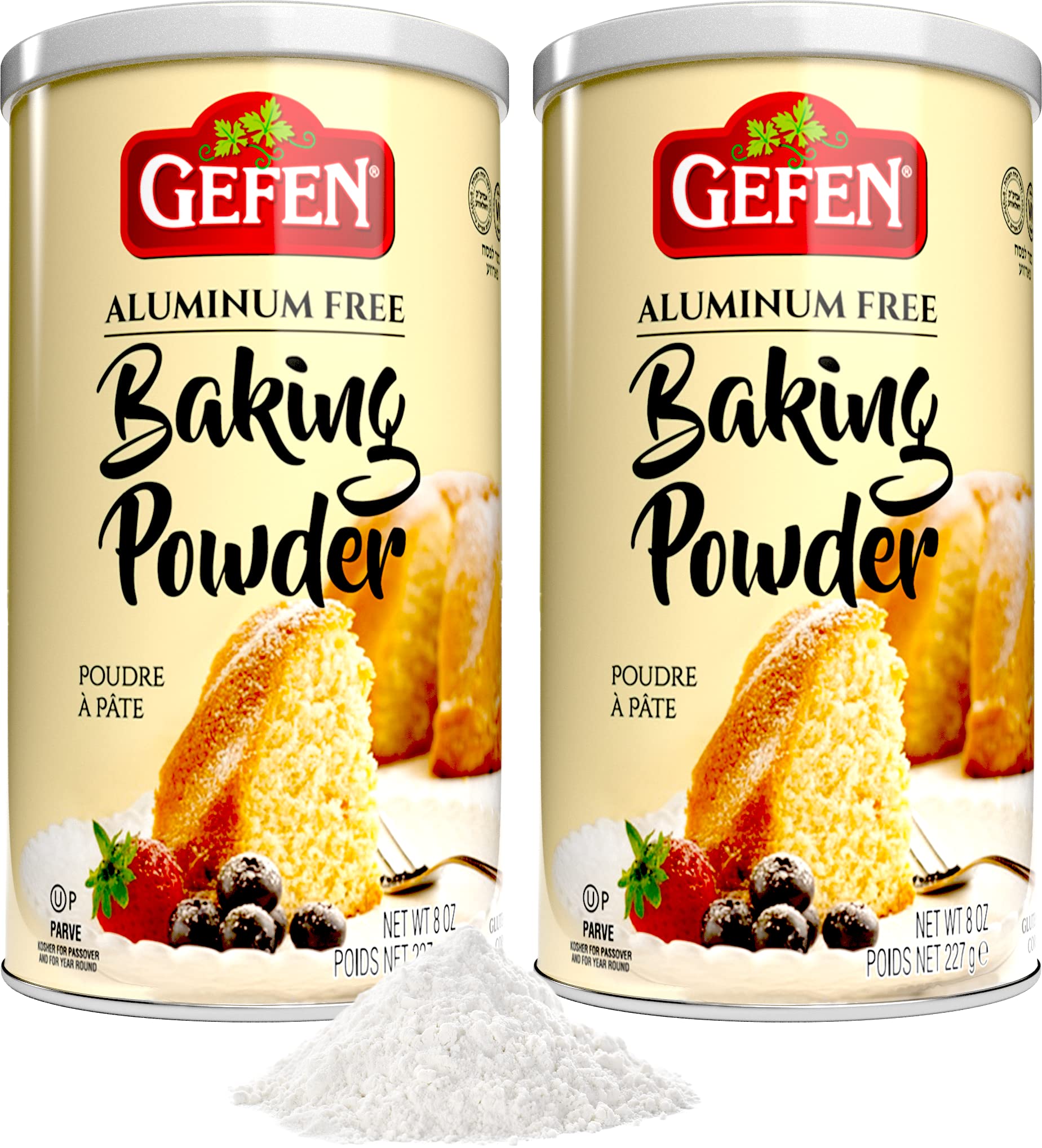 Gefen Baking Powder Aluminum Free, 8Oz (2 Pack) | Total Of 1Lb | Resealable Canister | Gluten Free | Cornstarch Free | For Cooking & Baking