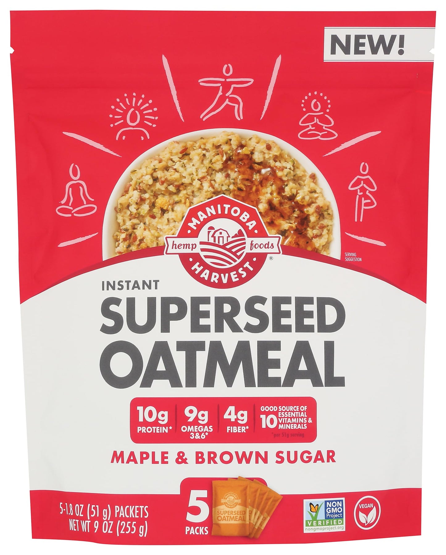 Manitoba Harvest Superseed Instant Oatmeal, 10g Protein, 4g Fiber and 9g Omega 3 and 6 per Serving from Hemp Hearts, Whole Grain