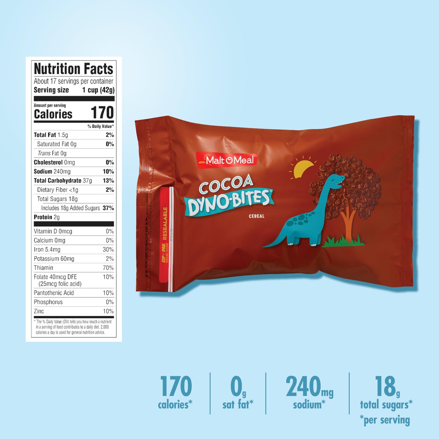 Malt-O-Meal Cocoa Dyno Bites® Gluten Free Kids Breakfast Cereal, Family Size Bulk Bagged Cereal, 25 Ounce - 1 Count