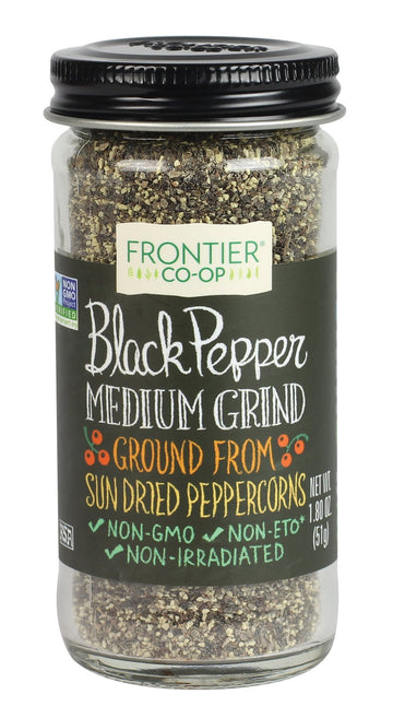 Frontier Co-Op Medium Ground Black Pepper, 1.8 Ounce Bottle, Full-Bodied Flavor And Aroma, Kosher