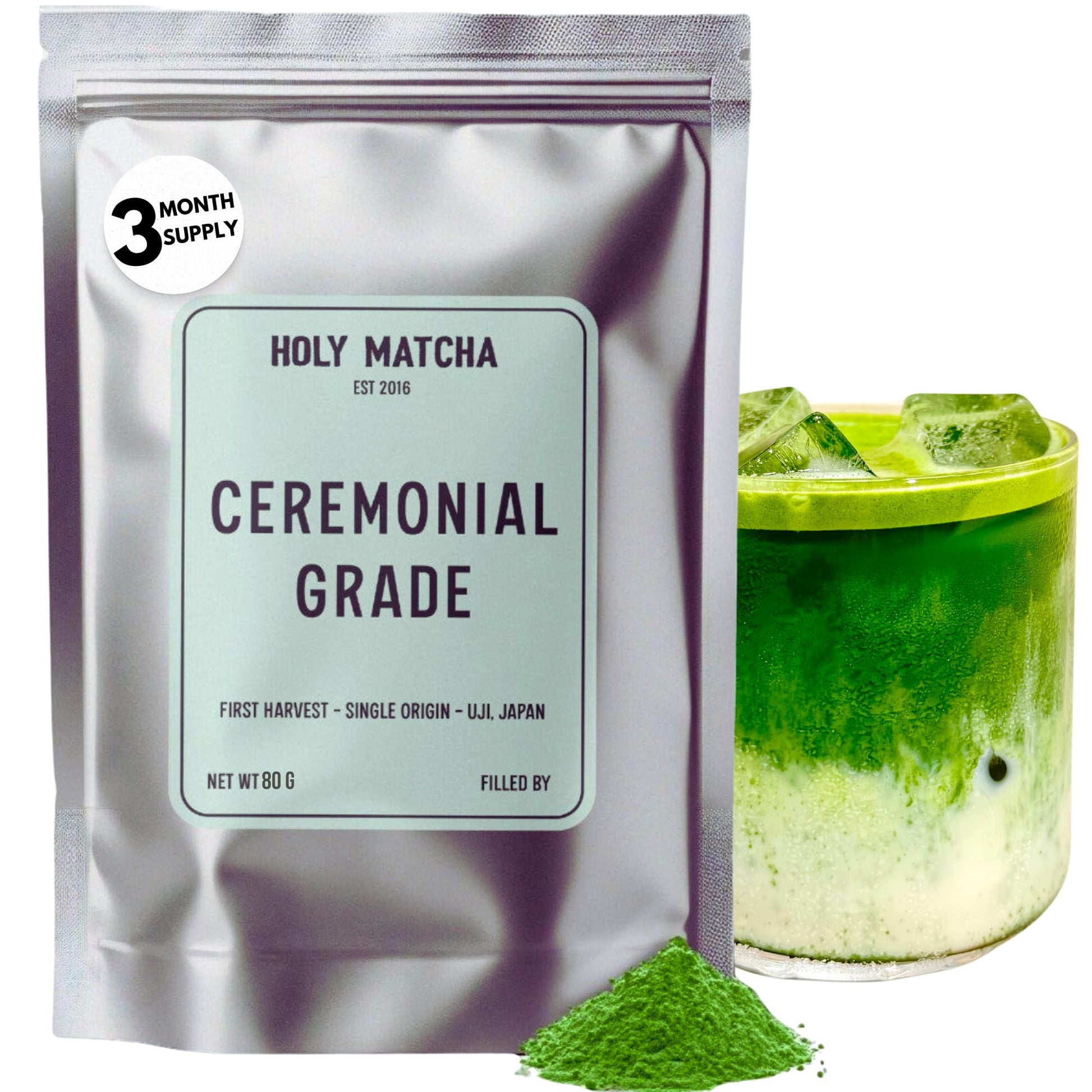 HOLY MATCHA Ceremonial Green Tea Powder | Antioxidant Superfood | 2.8 oz (Pack of 1)