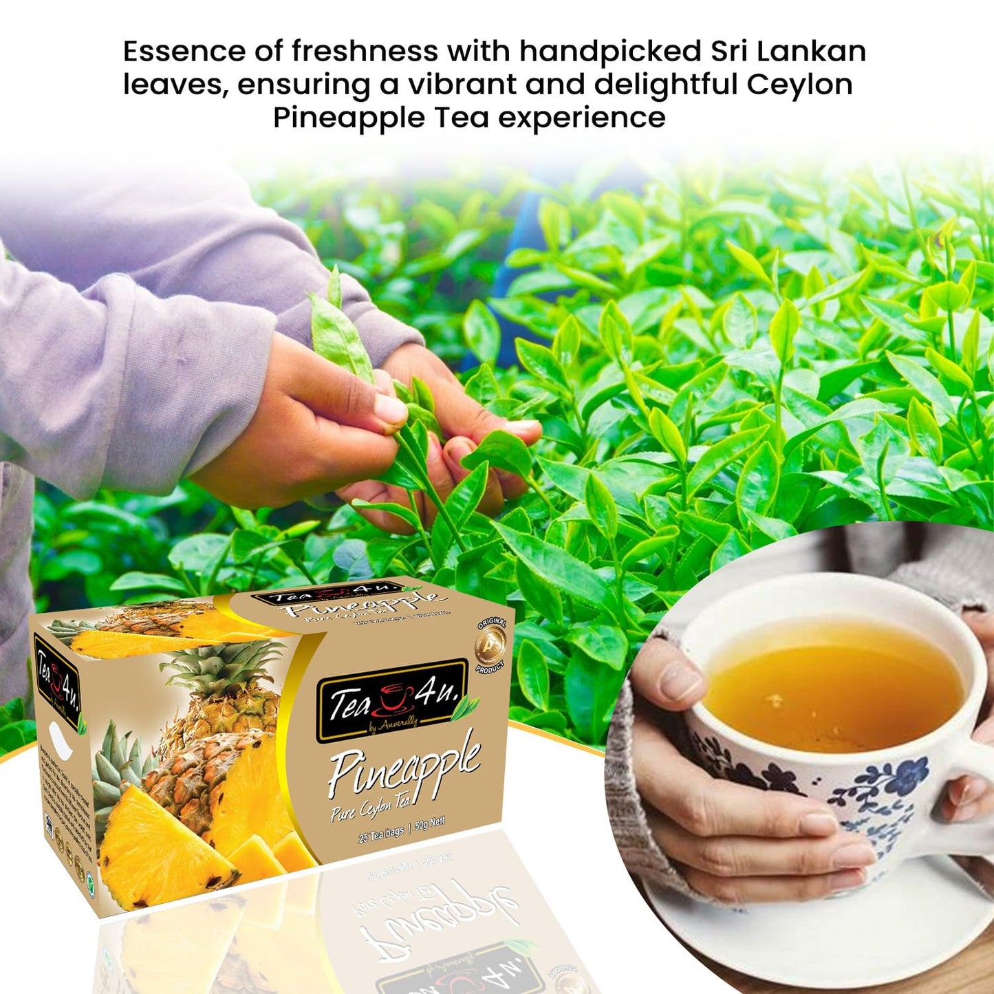 Tea4U Flavored Black Ceylon TeaBags (Pineapple) - Ideal Quality from Sri Lankas Finest Leaves and Expertly Blended - 25 Count
