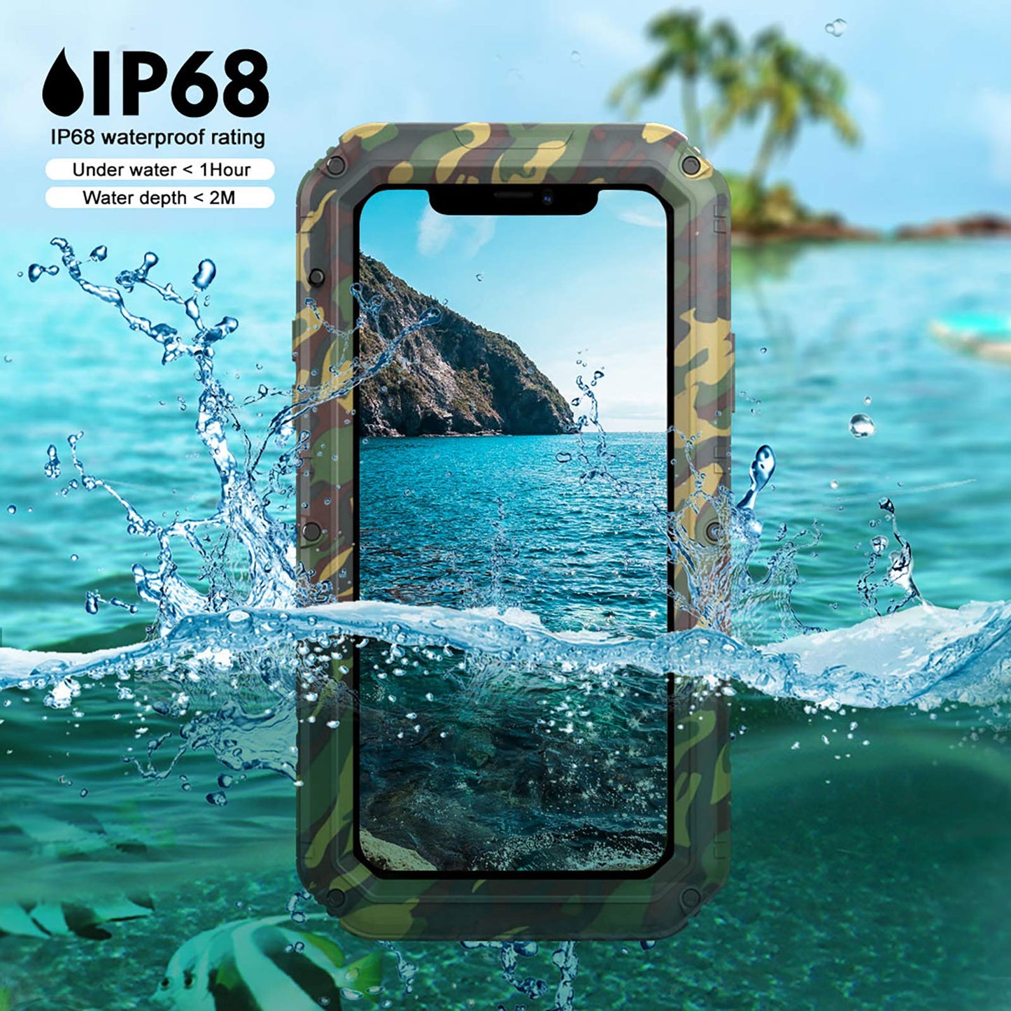Beasyjoy iPhone 11 Waterproof Metal Case, Heavy Duty Full Body Protector, Shockproof & Dustproof, Military Grade, Camouflage
