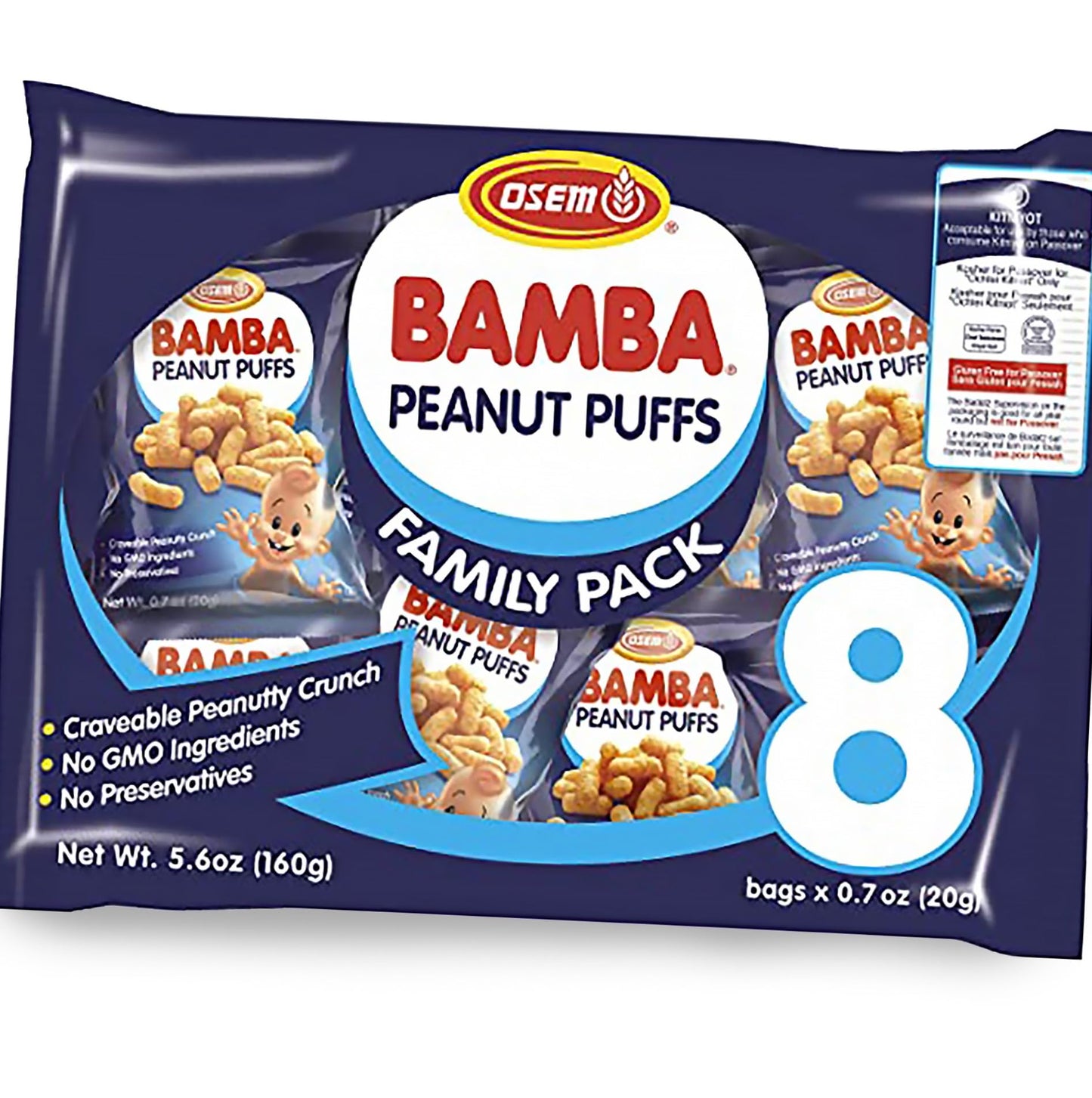 Osem Bamba Peanut Snacks for the Family - All Natural Peanut Puffs (Pack of 8) 0.7oz bags - Only 4 Ingredients - Peanut Butter P