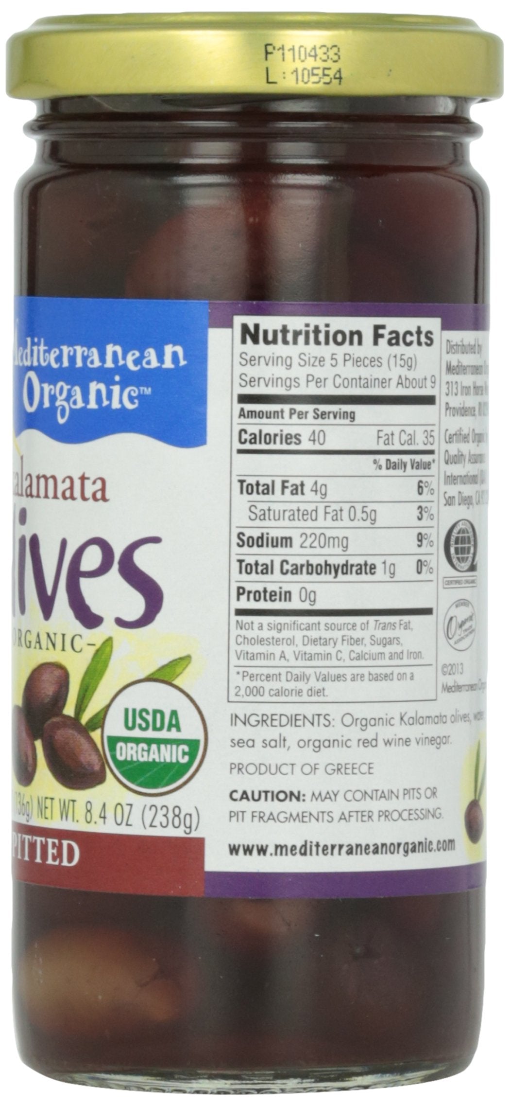 Mediterranean Organic Kalamata Olives, Pitted, 8.4 Oz