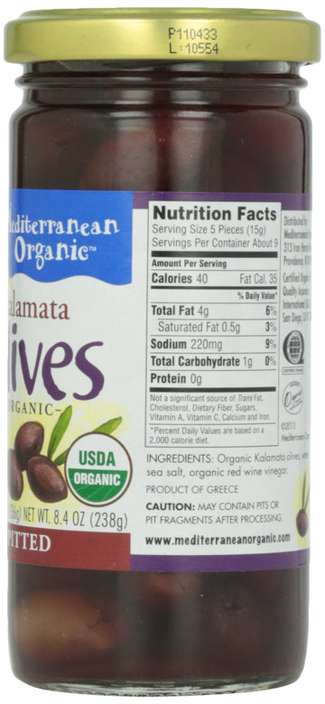 Mediterranean Organic Kalamata Olives, Pitted, 8.4 Oz