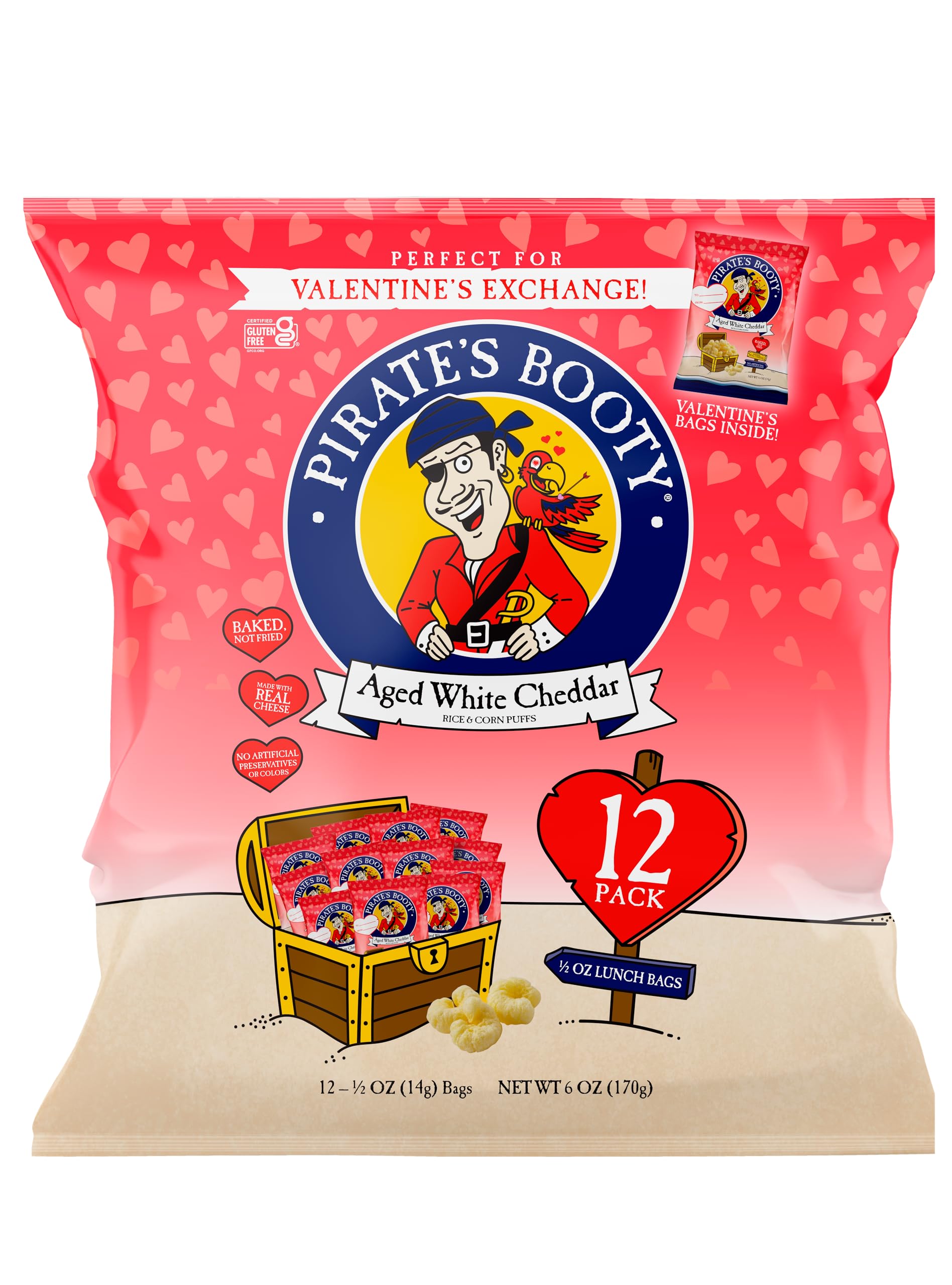Pirates Booty Aged White Cheddar Cheese Puffs, Gluten Free, 0.5 Ounce Individual Snack Size Bags (Pack of 12)
