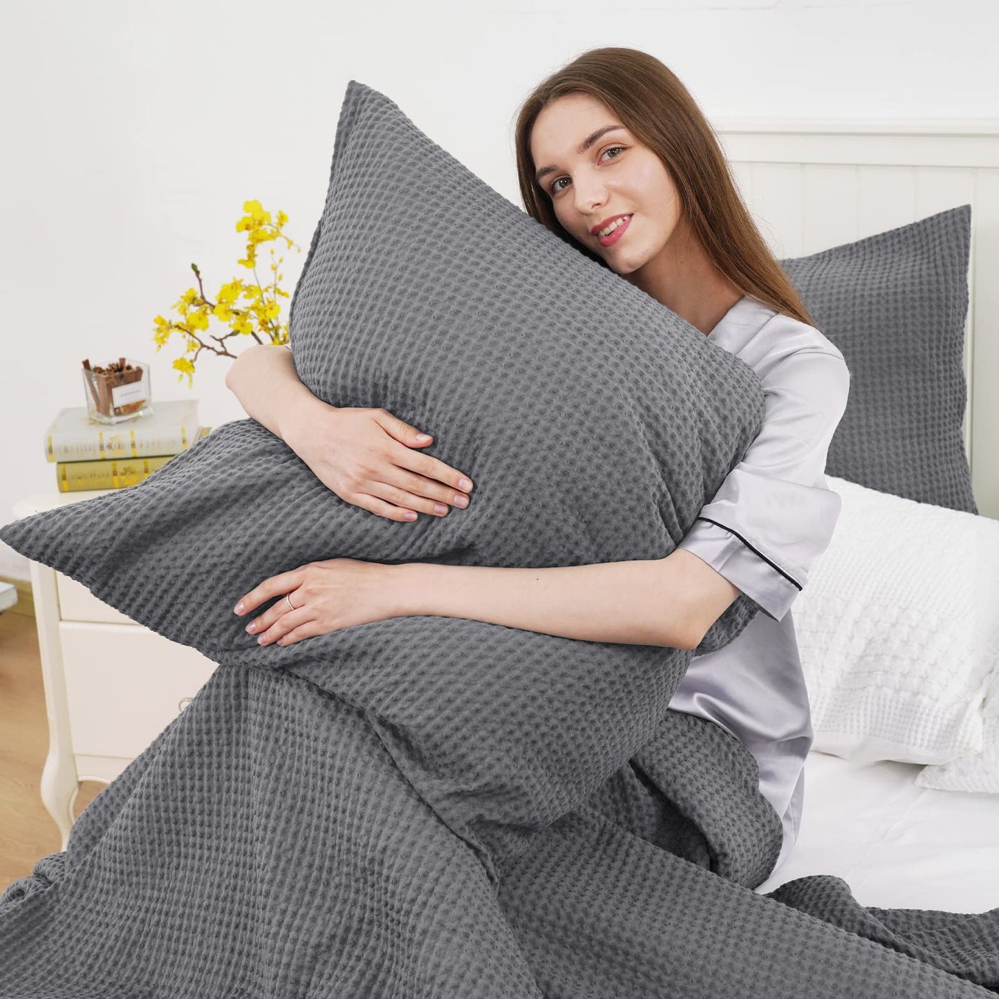Phf 100 Cotton Waffle Weave Euro Shams Pillow Covers 26 X 26, No Insert, 2 Pack Elegant Home Decorative Euro Throw Pillow Covers
