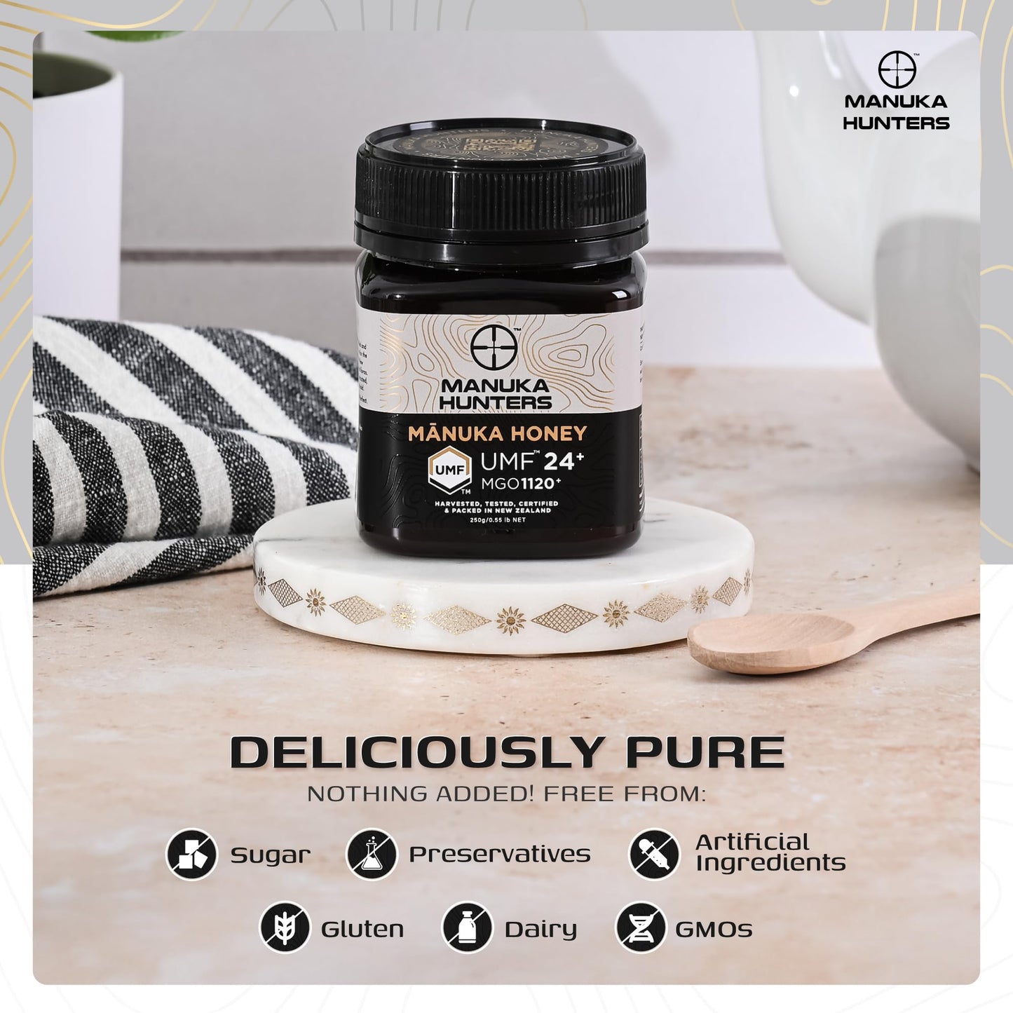 Manuka Hunters Manuka Honey UMF 24+/MGO 1120+ - 100% Pure Natural Sweetener - 8.8oz Jar - Gluten & Dairy Free