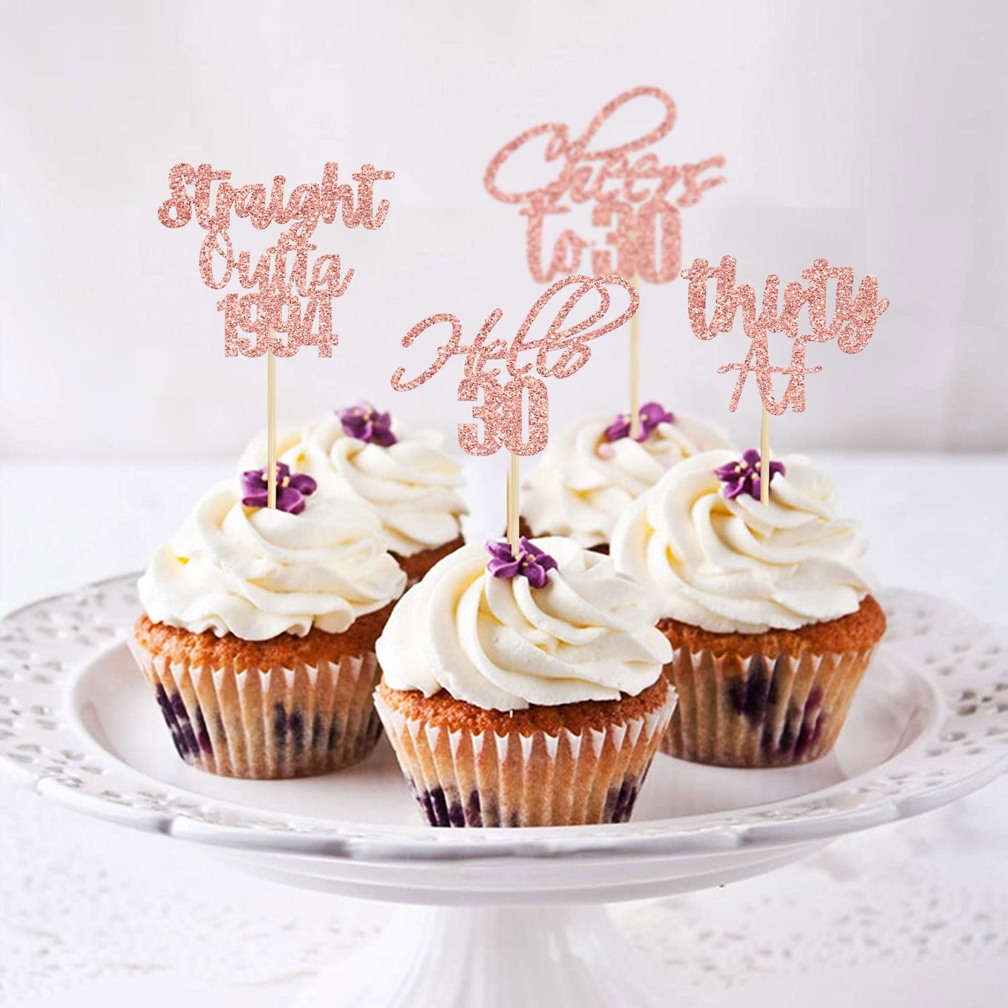 Gyufise 48 Pack Rose Gold Glitter Hello 30 Cupcake Toppers Glitter Thirty Cheers To 30 Straight Outta 1994 Cupcake Picks For 30T