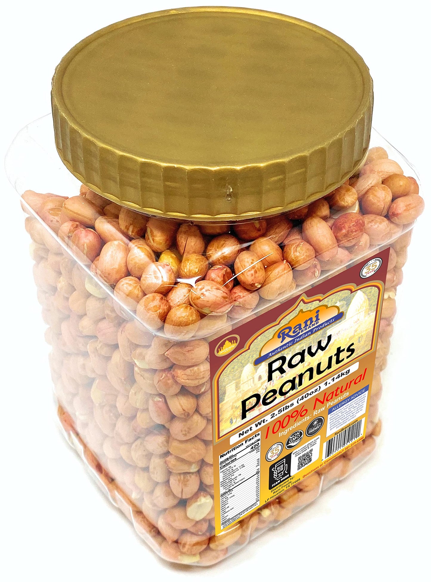 Rani Peanuts, Raw Whole With Skin (Uncooked, Unsalted) 40Oz (2.5Lbs) 1.14Kg Bulk Pet Jar ~ All Natural | Vegan | Gluten Friendly | Fresh Product Of Usa ~ Spanish Grade Groundnut/Red-Skin