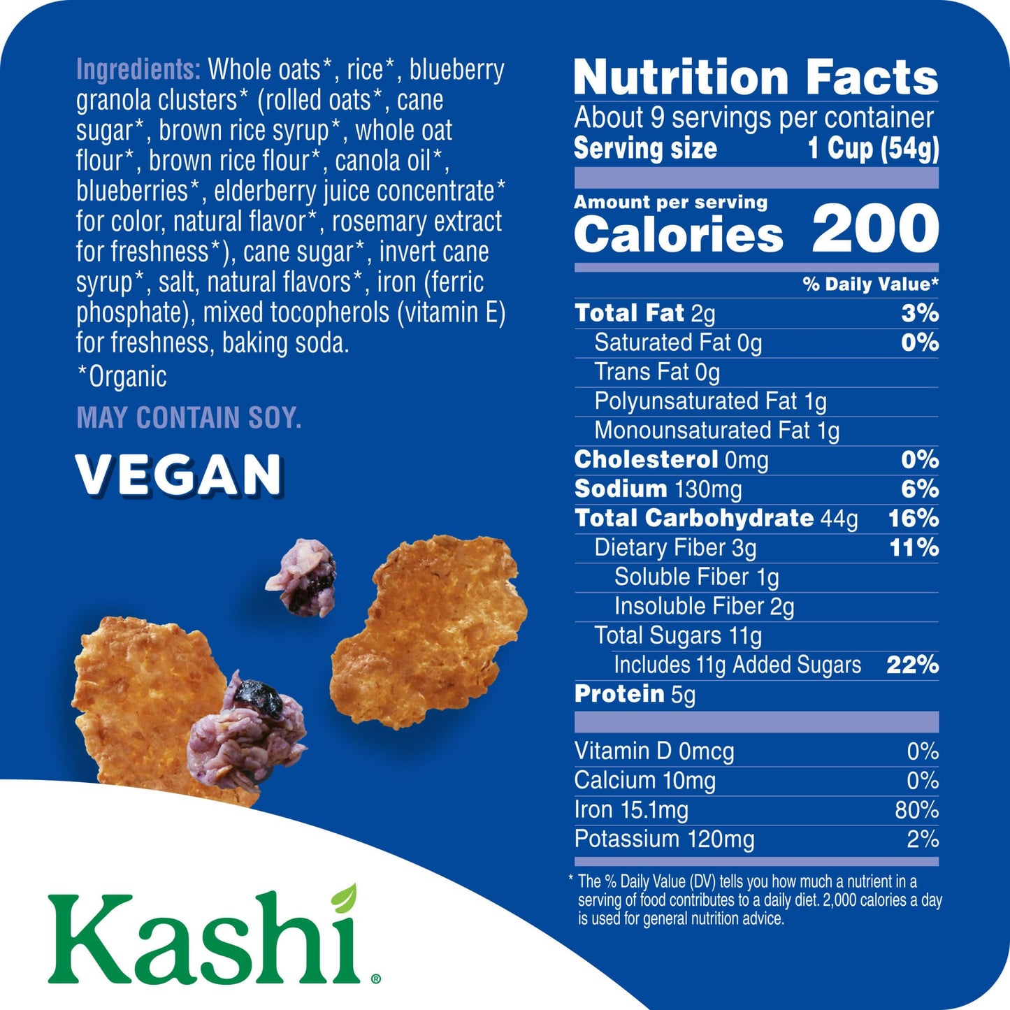 Kashi Breakfast Cereal  Organic  Whole Grain  Blueberry Clusters  17.2oz Box (1 Box)