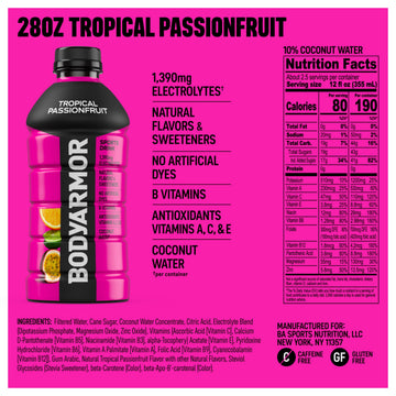 BODYARMOR Sports Drink, Tropical Passionfruit, Electrolyte Hydration, 28 Fl Oz (15 Pack) with B Vitamins & Antioxidants