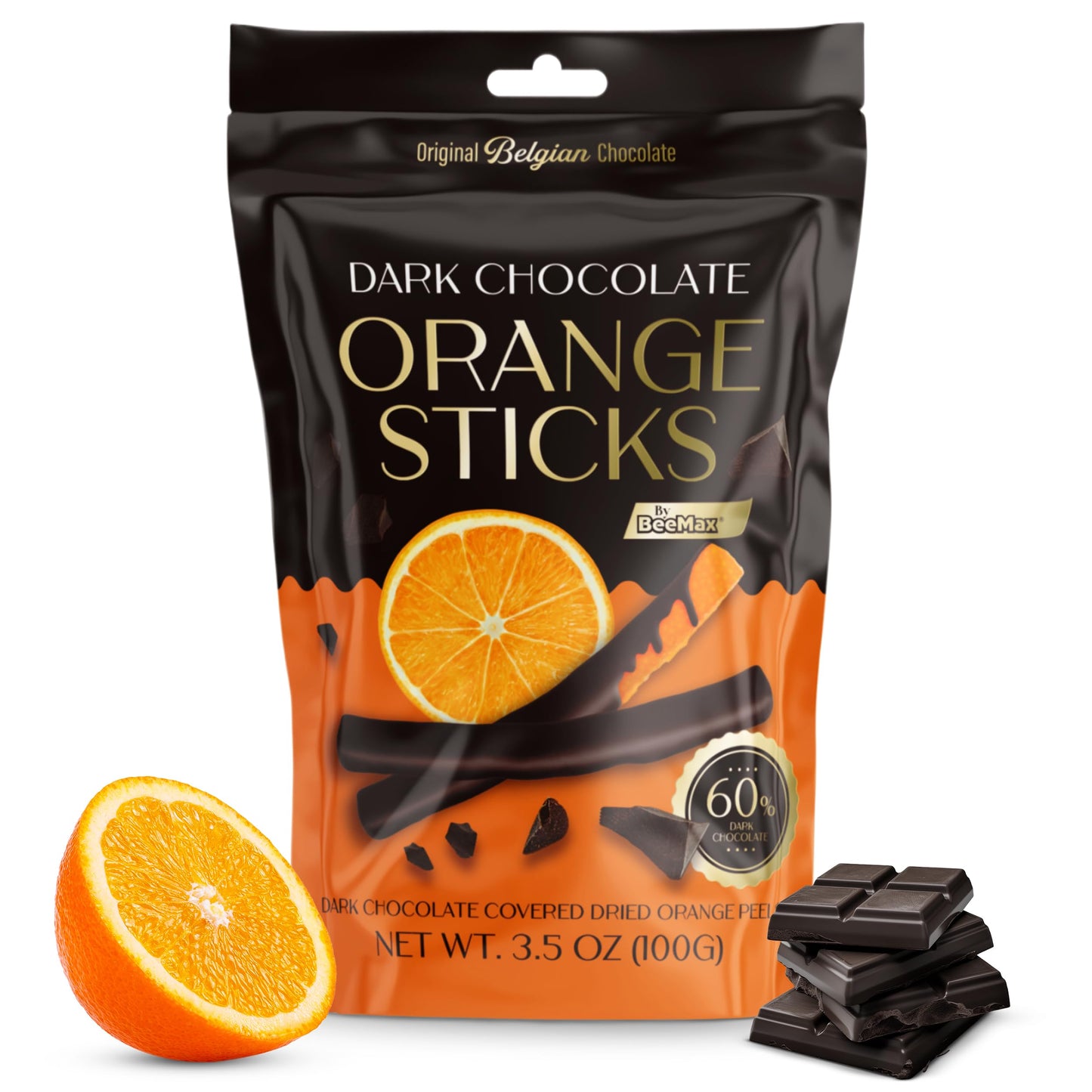BEEMAX Belgian Chocolate Covered Fruit Sticks - Dark Chocolate, 3.5 oz Resealable Pouch, Non-GMO, Gourmet Dried Fruit Treat
