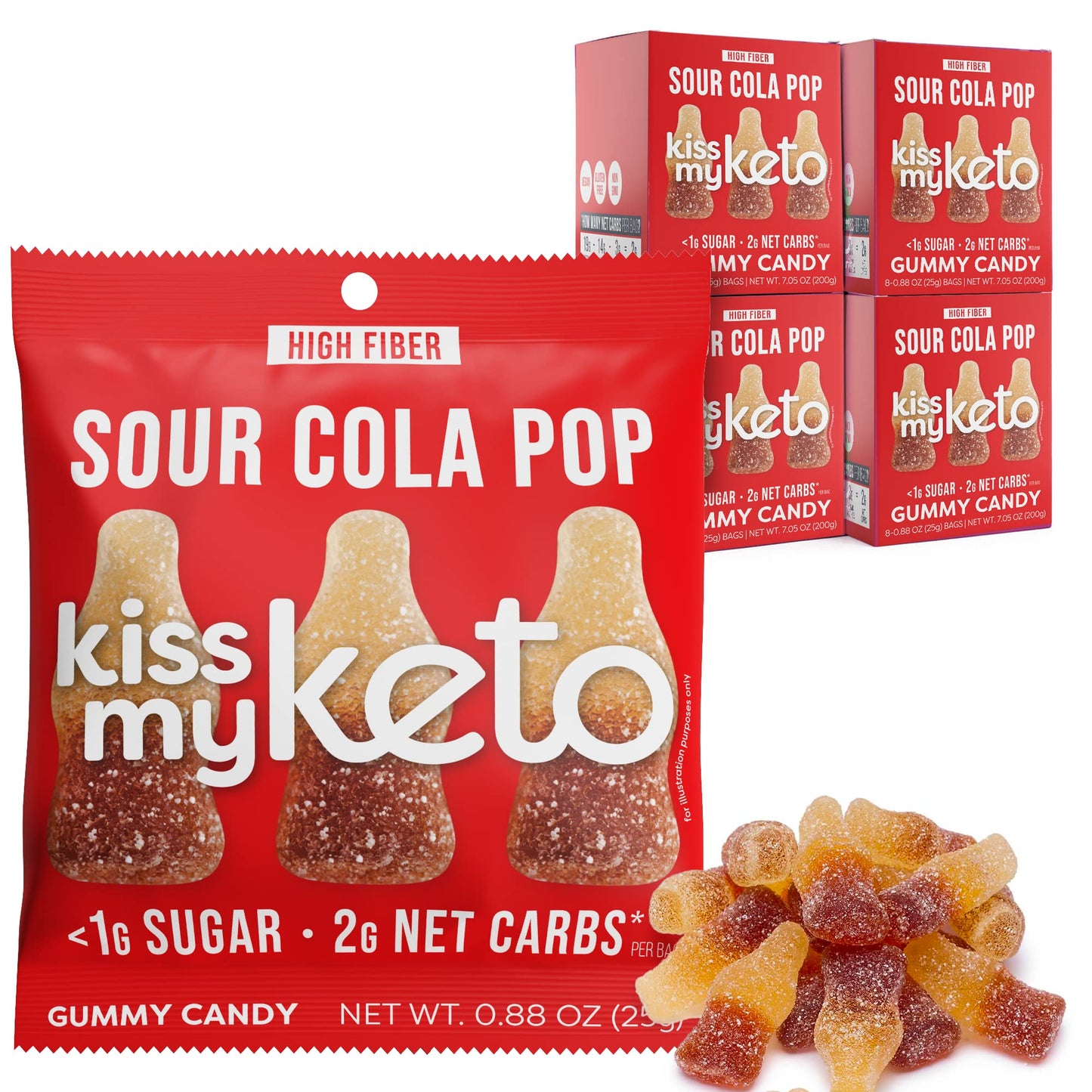 Kiss My Keto Gummies Candy – Low Carb Candy Sour Cola Pop, Keto Snack Pack – Healthy Candy Gummys – Vegan Candy, Keto Gummy Candy – Keto Candy Gummies (32-Pack)