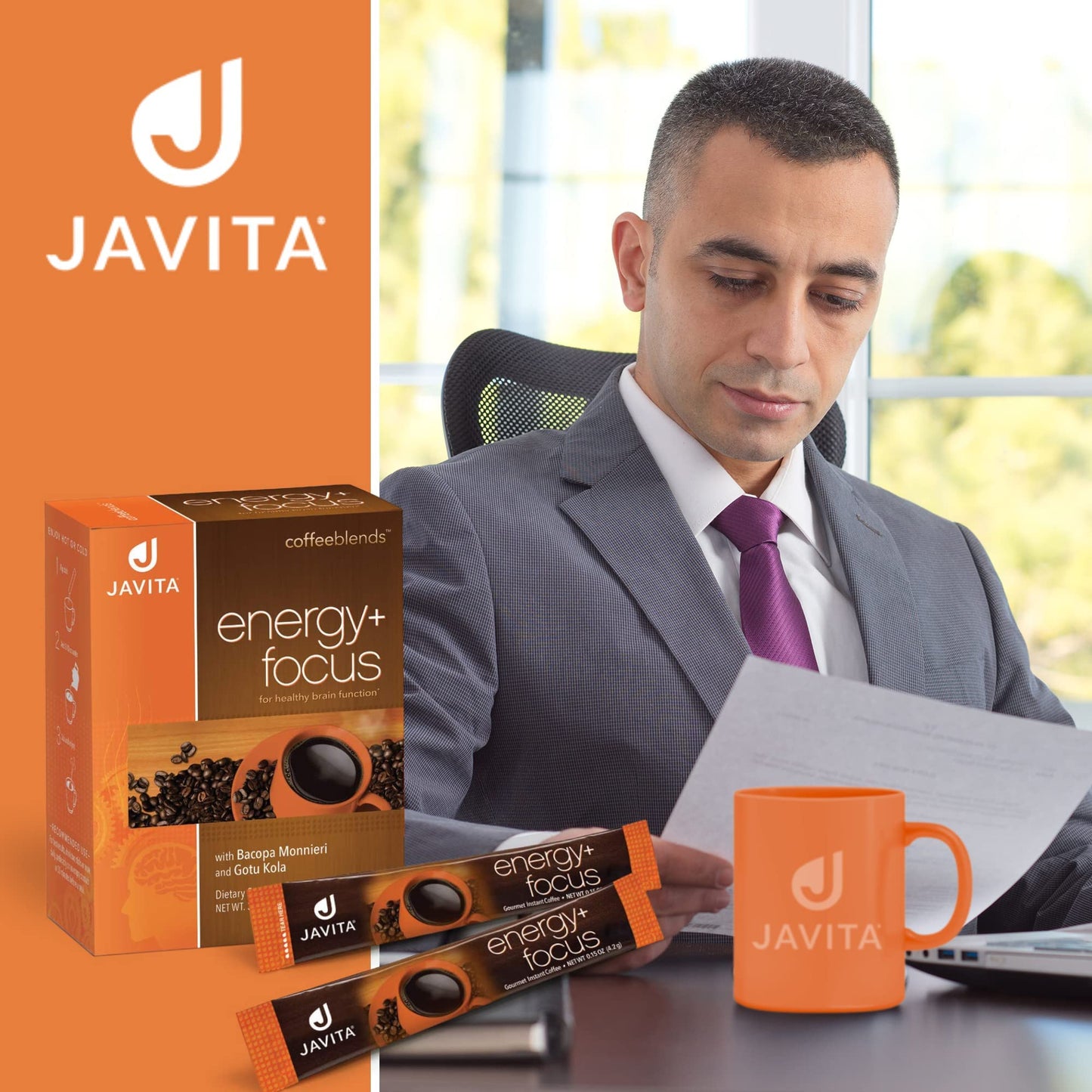 Javita Energy + Focus Instant Coffee, 100% South American Arabica & Robusta Blend, with Energizing Herbs for Clarity, Energy, &
