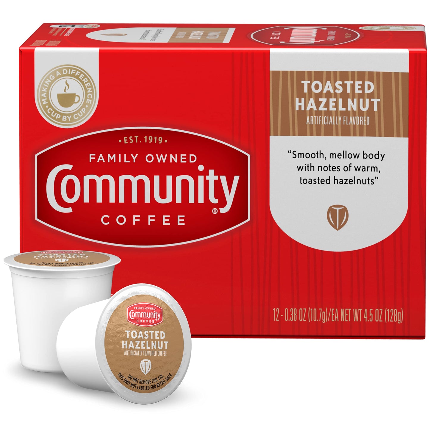 Community Coffee Hazelnut Flavored Coffee Pods, Medium Roast, 36 Count, Compatible with Keurig 2.0, 12 Count (Pack of 3)