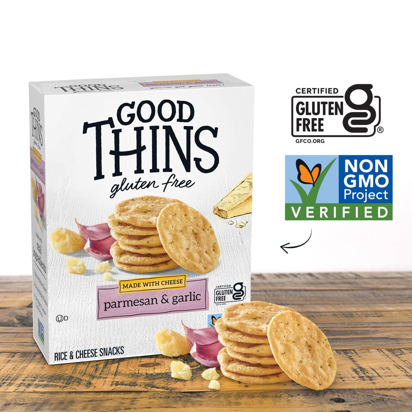 Good Thins Parmesan & Garlic Rice & Cheese Snacks Gluten Free Crackers, 6 - 3.5 Oz Boxes