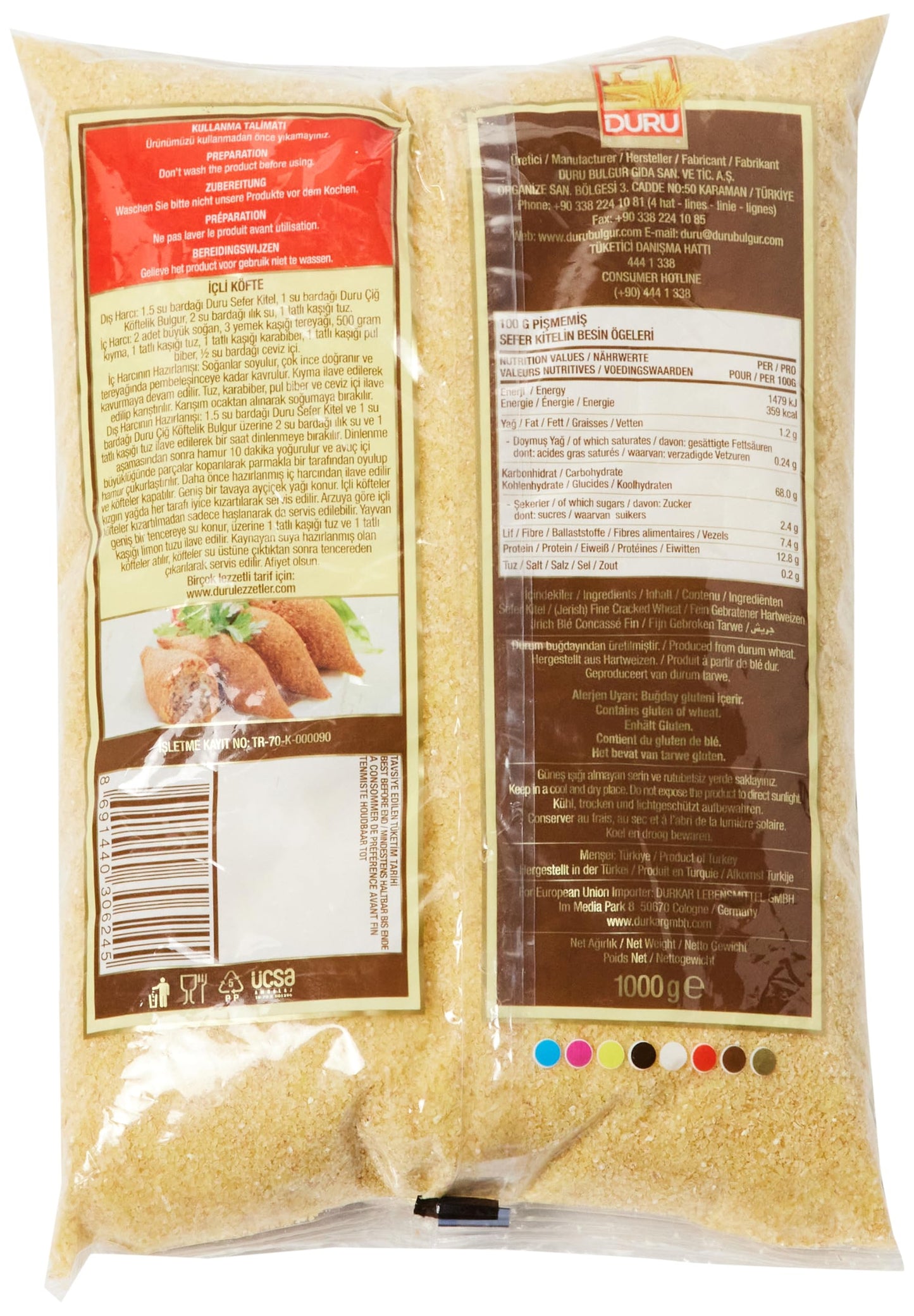 Duru Jerish (Fine Cracked Wheat), 35.2Oz (1000G), Wheat Berries, 100% Natural And Certificated, High Fiber And Protein, Non-Gmo,